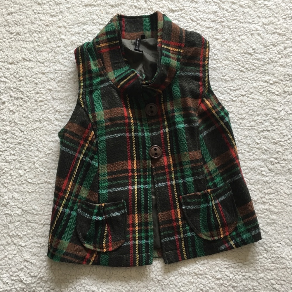 Plaid Button-Up Vest with pockets